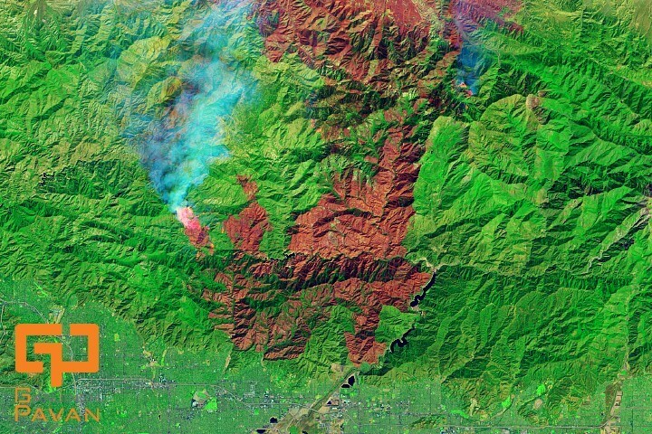 عکس ماهواره ای از یک حریق در جنگل های کالیفرنیای جنوبی 